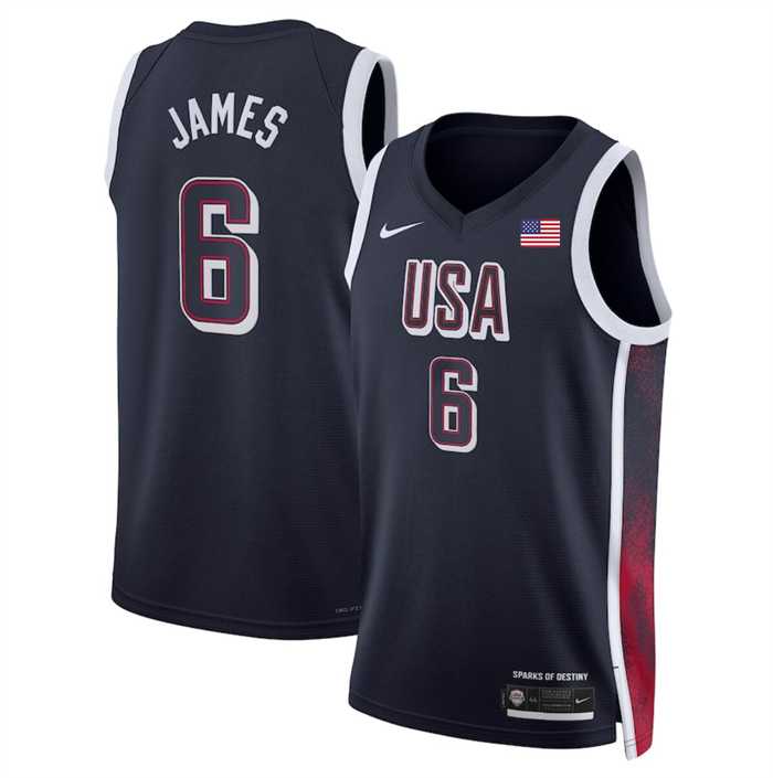 Men%27s USA Basketball #6 LeBron James Navy 2024 Swingman Stitched Jersey